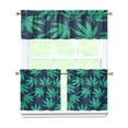 thumbnail image 1 of 3-Piece Window Curtain Set, 27.5x24in Bamboo and Maple Leaves Pattern, Polyester Tier Panels and Valance for Small Kitchen, Bathroom, or Camper Window Treatment, 1 of 6