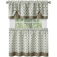 thumbnail image 1 of 3-Piece Window Kitchen Curtain Set with Double Layer Plaid Gingham Fabric, Tier Pair Panels and Cuff Tab Top Valance, Farmhouse Decor, Olive, 24" Panel Length, 1 of 6