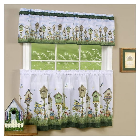 3-Piece Window Kitchen Curtain Set, Printed Designs, Tier Pair Panels and Valance, Assorted Designs - 58" (W) x 36" (L), Birdhouses