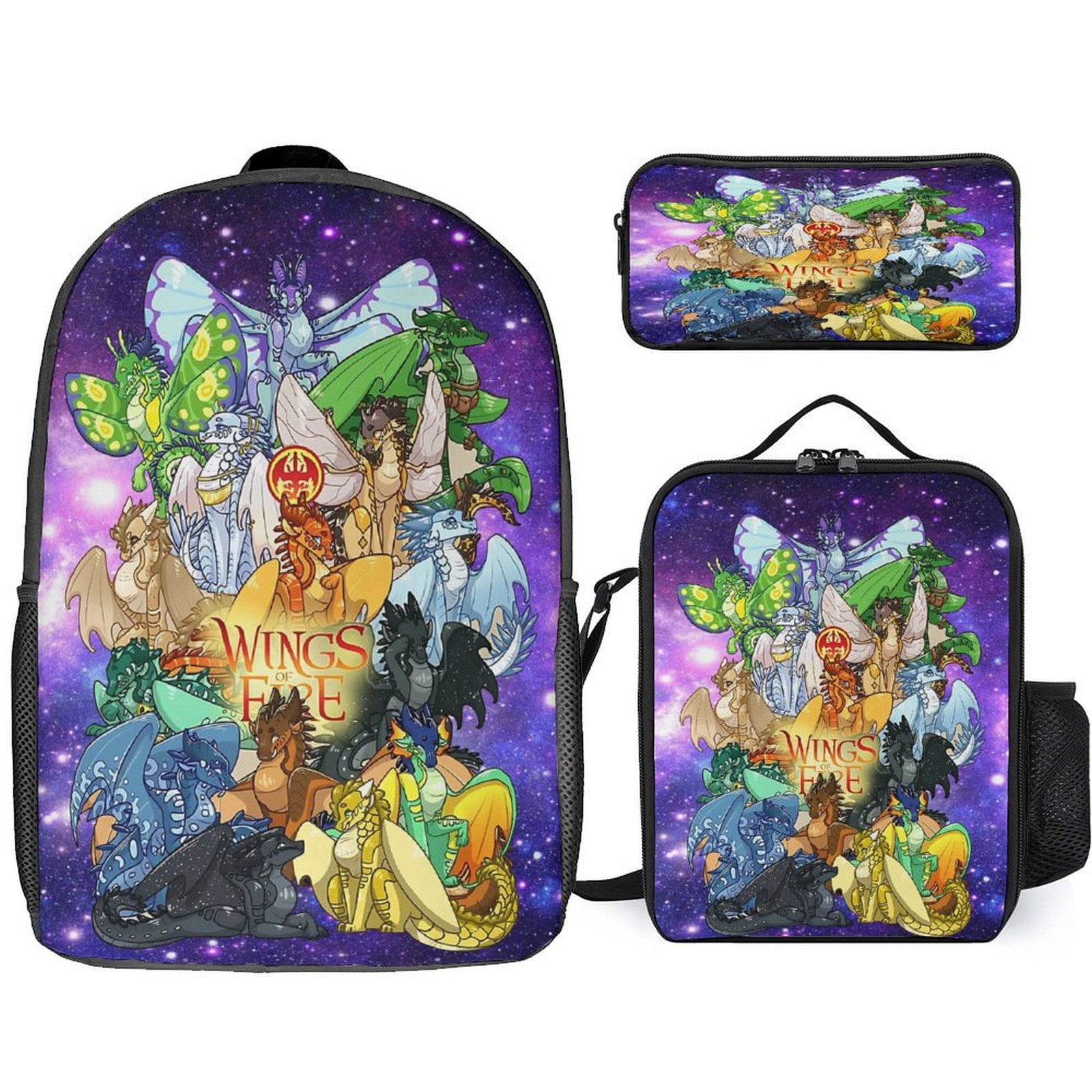 3 Piece Wings Dragon Fire Backpack Set with Lunch Box And Pencil Case ...