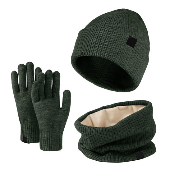 3-Piece Winter Hat Scarf Gloves Set, Fleece Lined Neck Warmer, Cuffed Knit Beanie, Warm Matching Accessories, Cozy Cold Weather Gift JN