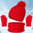 thumbnail image 1 of 3-Piece Winter Set for Women, Beanie Hat Scarf and Touchscreen Gloves Set, Warm Fleece Lined Knit Accessories, Chunky Cable Pattern Cold Weather Set for Outdoor Activities Red, 1 of 5