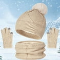 thumbnail image 1 of 3-Piece Winter Set for Women, Beanie Hat Scarf and Touchscreen Gloves Set, Warm Fleece Lined Knit Accessories, Chunky Cable Pattern Cold Weather Set for Outdoor Activities Beige, 1 of 5