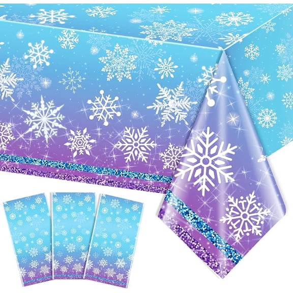 3 Piece Winter Snowflake Tablecloths 54 x 108 Inches Blue Purple Frozen Wonderland Plastic Covers