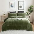 thumbnail image 1 of 3 Piece Winter Warm Olive Green Comforter Cover Crystal Flannel Bedding Sets Velvet Queen Duvet Cover Set, 1 of 5