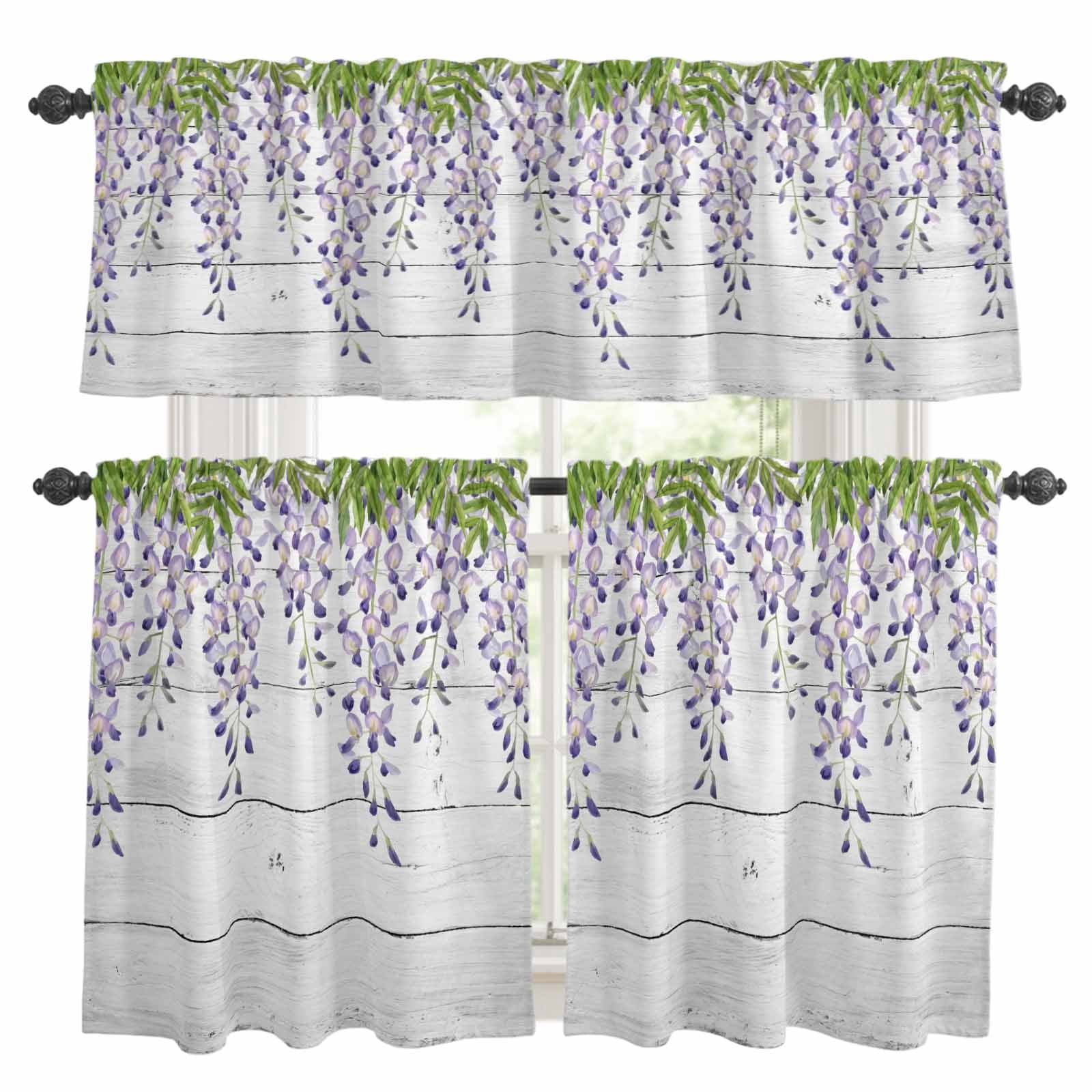 3 Piece Wisteria Kitchen Curtain Valance and Tiers Set Spring ...