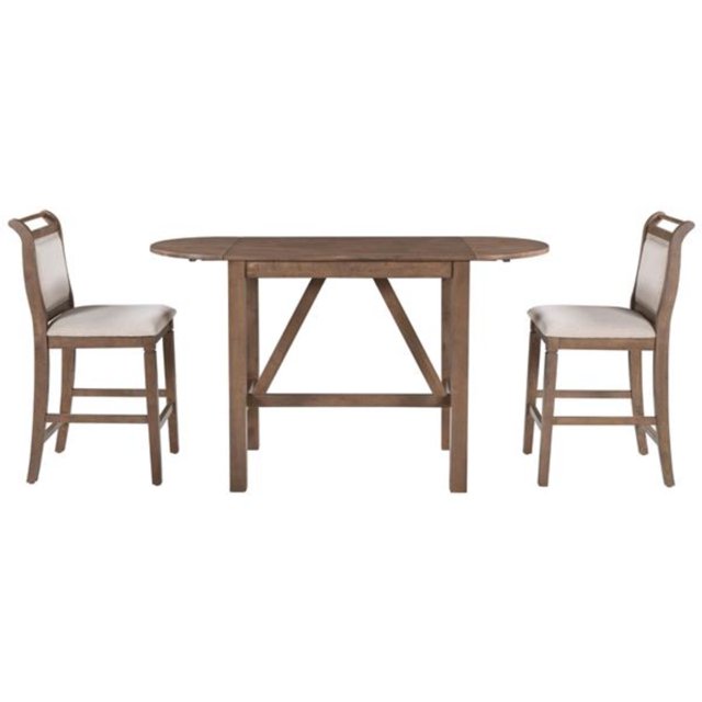 3Piece Wood Counter Height Drop Leaf Dining Table Set with 2