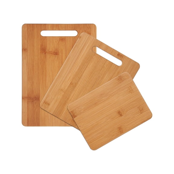 3-Piece Wood Cutting Board Set, Reversible Chopping Boards for Meal Prep and Serving, Charcuterie Boards, Wooden Cutting Boards with Built-in Handles, Set of 3 Assorted Sizes, Bamboo