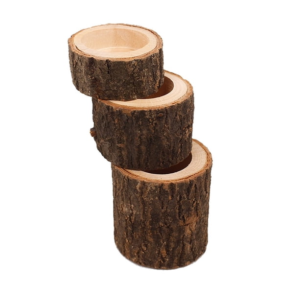 3-Piece Wood Log Candle Holder for Flameless Candles, Timber Pile Candlestick Stand Flowerpot Ornament Decor (Large+Medium+Small)