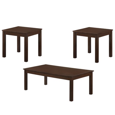 3 Piece Wooden Cocktail and End Table with Block Legs, Brown- Saltoro Sherpi