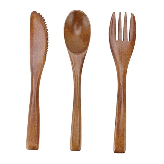 3-Piece Wooden Cutlery Set, Reusable Phoebe Wood Utensils for Everyday Dining