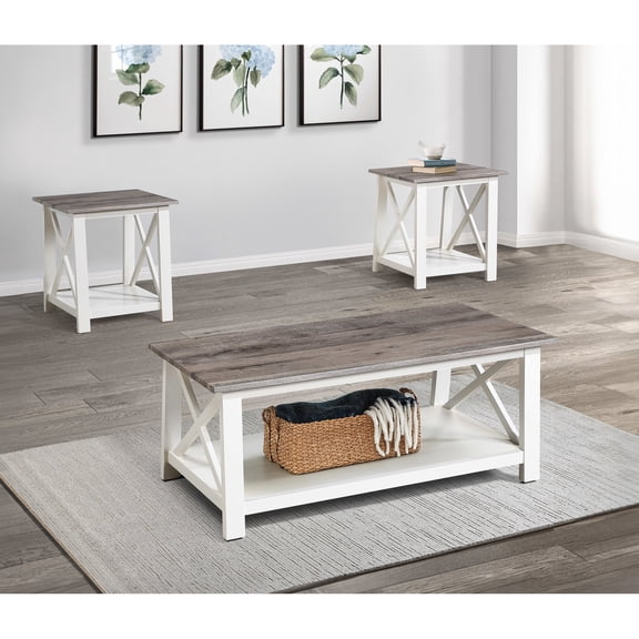 3-Piece Wooden Furniture Set | Great for Living Room Decor | Contemporary Design with White Accents | Simple Setup