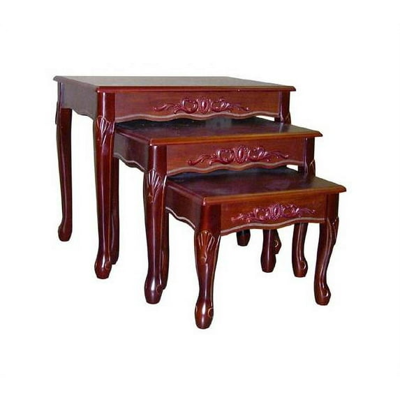 ORE International 3-Piece Snake Feet Wood Nesting Table Set in Cherry