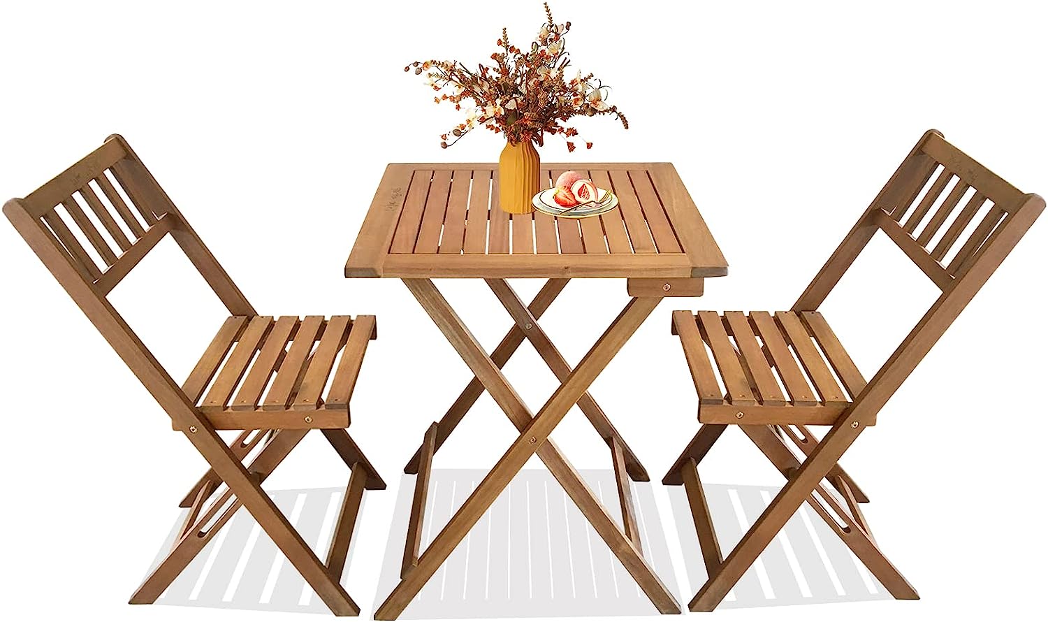 3 Piece Wooden Patio Bistro Set, Outdoor Folding Bistro Set Small