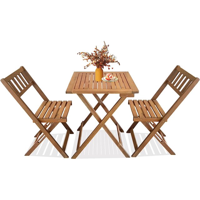 3 Piece Wooden Patio Bistro Set, Outdoor Folding Bistro Set Small