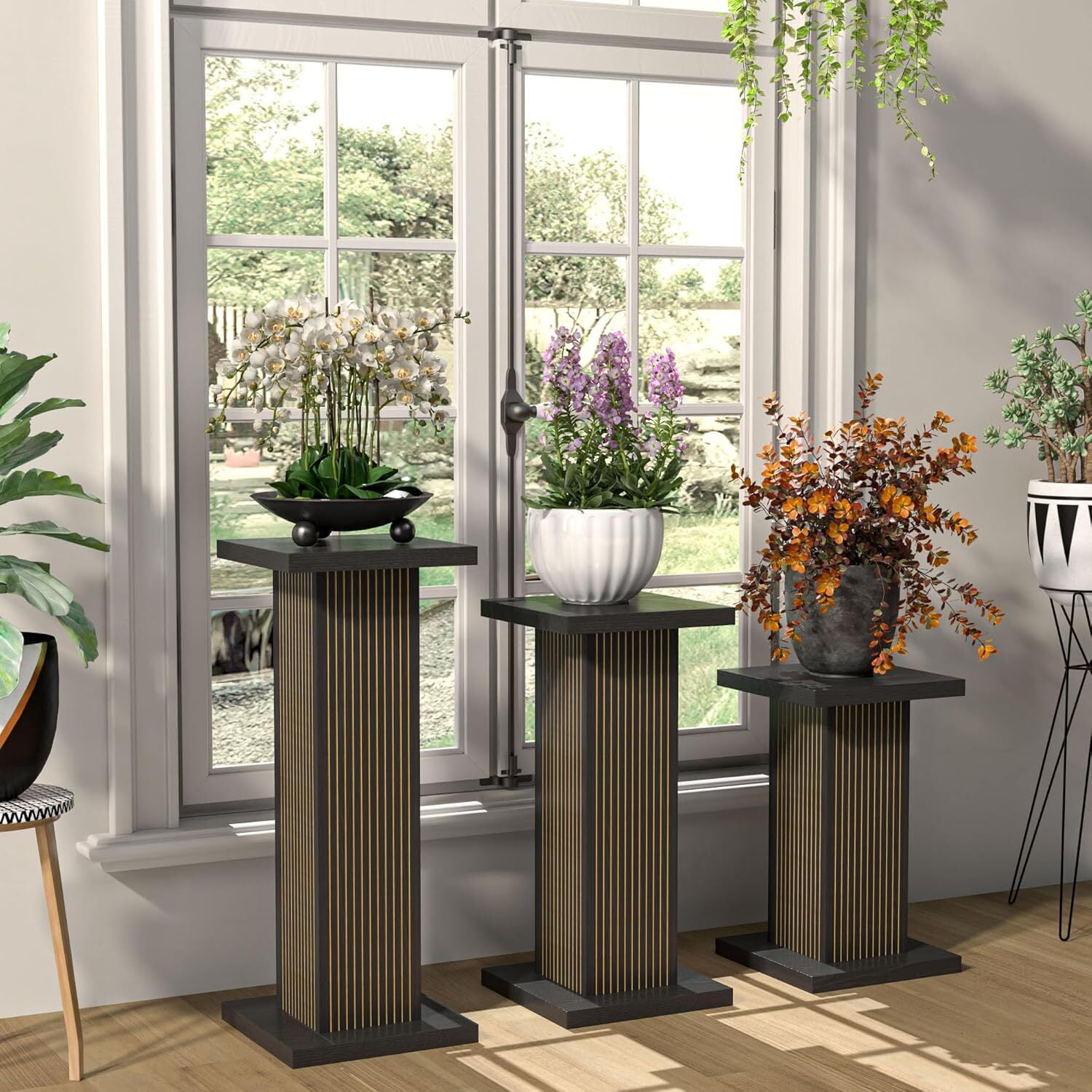 3 Piece Wooden Plant Stand, Square Pedestal Display Plant Stand
