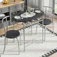 thumbnail image 1 of 3-Piece Wooden Round Table & Chair Set for Kitchen, Dining Room, Compact Space w/Steel Frame, Built-in Wine Rack - Black, 1 of 11