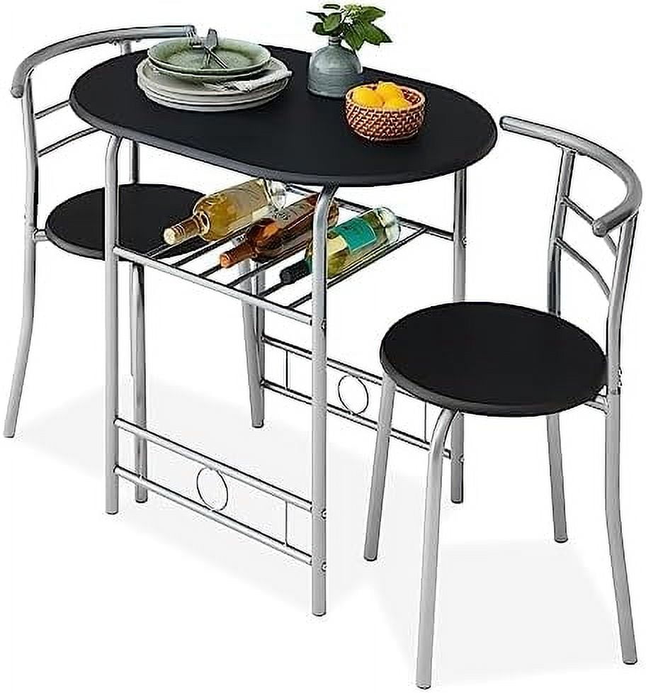 Compact Black MDF Wood and Steel Dining Set with Built-in Wine Rack
