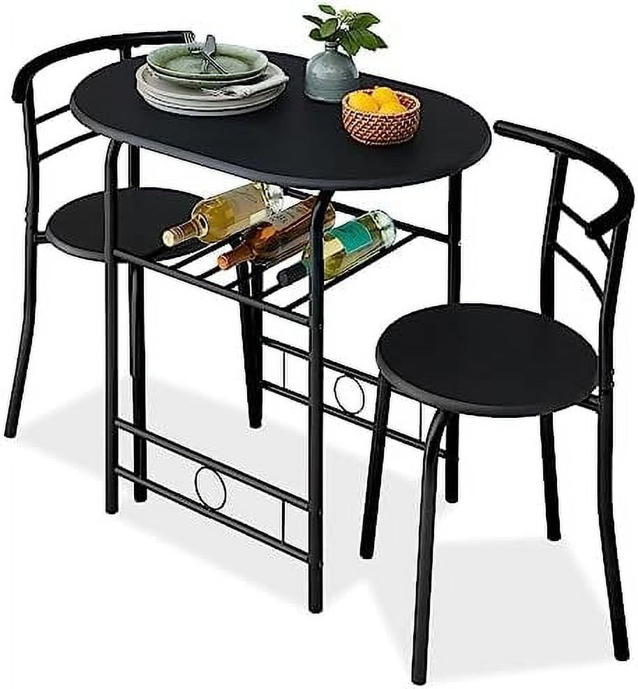 Compact Black MDF Wood and Steel Dining Set with Built-in Wine Rack