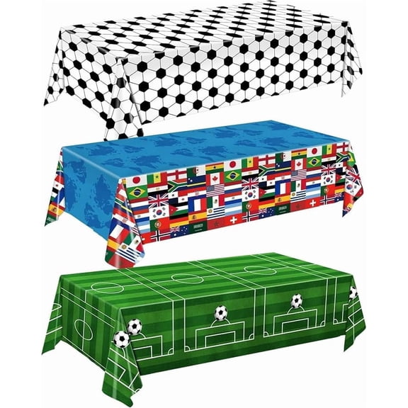 3 Piece World Soccer Cup Tablecloths Plastic Table Covers 54 x 108 Inches for 2026 Soccer Theme Party