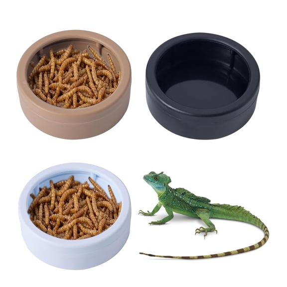 3-Piece Worm Feeder Cups, Anti-Escape Reptile Food Dish Bowls for Mealworms, Easy to Use Clean Pet Feeding Bowls for Terrarium Aquarium Habitat Setup (3 Pack)