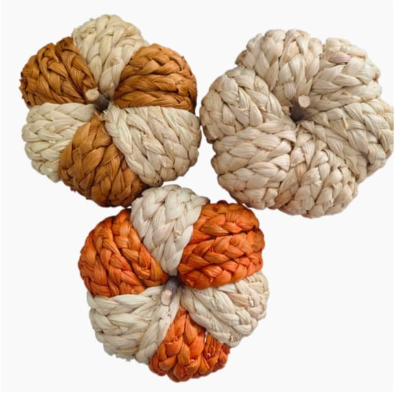 3 Piece Woven Patchwork Pumpkin Ornament Set For Thanksgiving Halloween Table Home Decoration Photography Prop