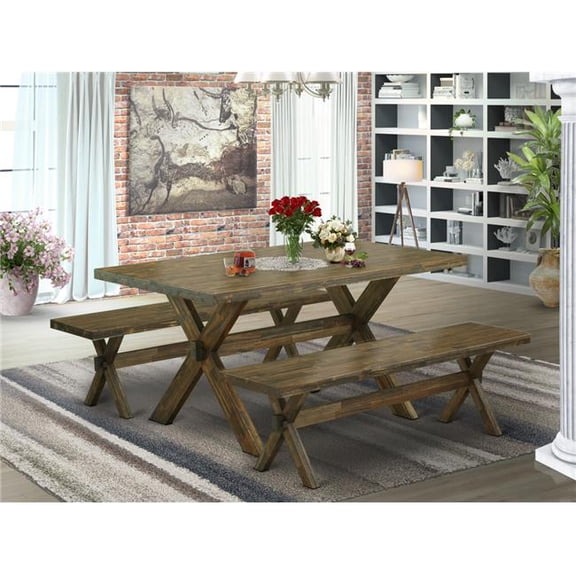 3 Piece X-Style Kitchen Table Set - Distressed Jacobean