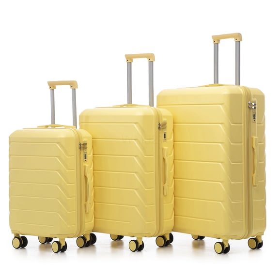 3-Piece Yellow ABS Spinner Luggage Set with TSA Lock, 20/24/28 Inch Sizes, 360 Silent Wheels, Lightweight & Durable Suitcases for Travel