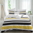 thumbnail image 1 of 3 Piece Yellow Black Stripe Duvet Cover Set Queen Size,Microfiber Comforter/Quilt Cover with Corner Ties and 2 Pillowcases,Modern Abstract Art Coarse Striped All Season Bedding with Zipper Closure, 1 of 8