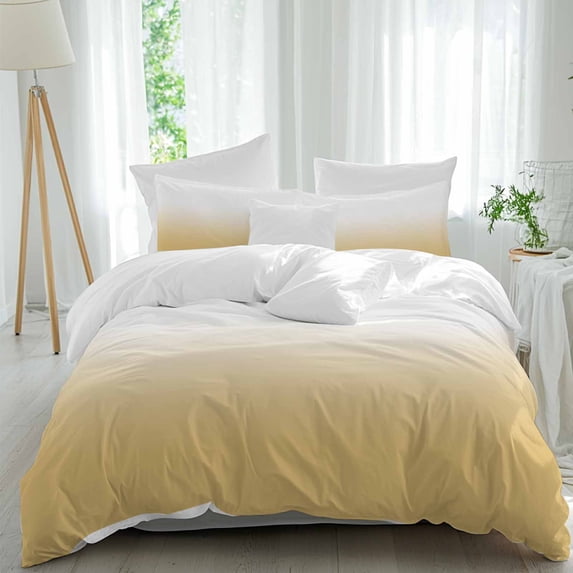 3 Piece Yellow Ombre Duvet Cover Set Twin Size,Microfiber Comforter/Quilt Cover with Corner Ties and 2 Pillowcases,White Gradient Color Modern Abstract Art All Season Soft Bedding with Zipper Closure