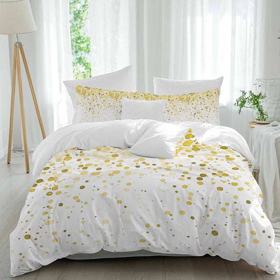 3 Piece Yellow Polka Dot Duvet Cover Set Full Size, Microfiber Comforter/Quilt Cover with Corner Ties and 2 Pillowcases, Ombre Abstract White Monochrome All Season Soft Bedding with Zipper Closure