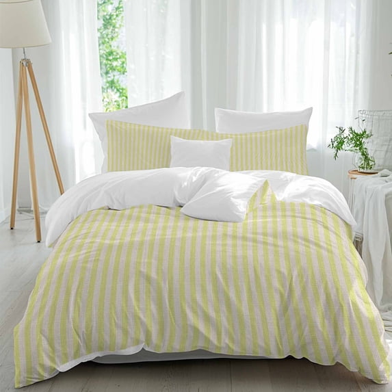 3 Piece Yellow Striped Duvet Cover Set Full Size,Microfiber Comforter/Quilt Cover with Corner Ties and 2 Pillowcases,Modern Simple Farmhouse Beige Vintage All Season Soft Bedding with Zipper Closure