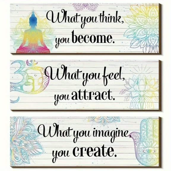 3-Piece Zen Meditation Buddha Statue Wall Art Set - Inspirational Quotes, Frameless 4x10inch Spiritual Decorations, Suitable for Yoga Studios and Home Offices, Perfect Room Decoration