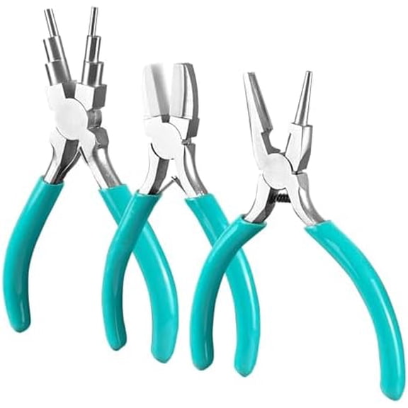 3-Piece jewelry pliers set includes a 6-in-1 bail making looping pliers, nylon jaw pliers, and Wire Looping and Bending plier tools for crafting, beading, and repairing