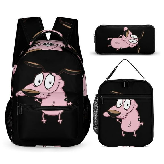3-PieceCourage Large Capacity Anime Backpack with Lunch Bag & Pen Case | Casual Schoolbag for Travel, Outdoor, Fashion Daypack