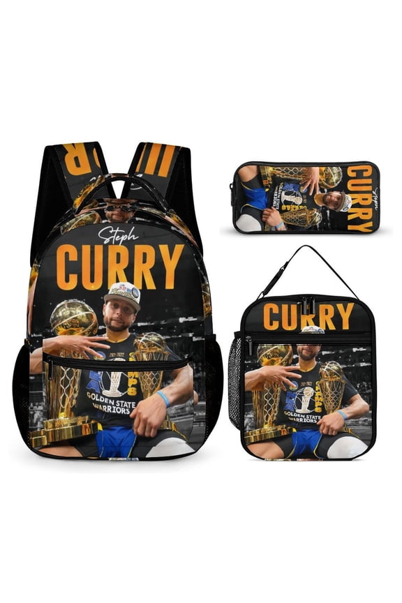 3-PieceStephen Basketball Curry Large Capacity Anime Backpack with Lunch Bag & Pen Case | Casual Schoolbag for Travel, Outdoor, Fashion Daypack
