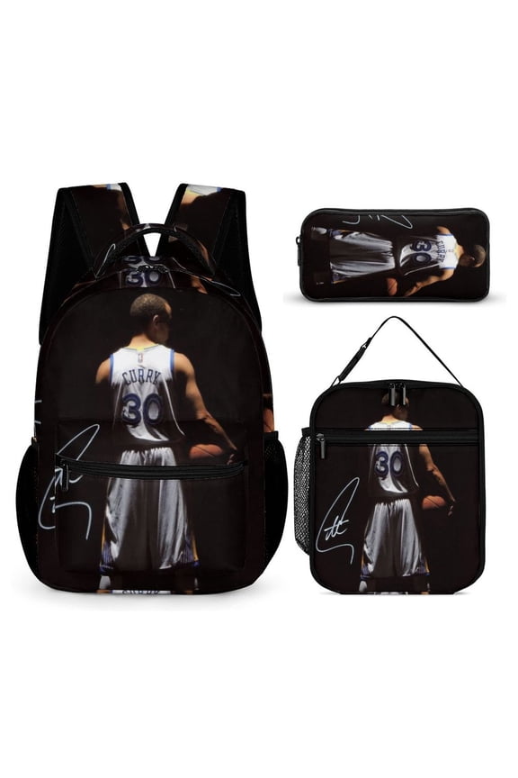 3-PieceStephen Basketball Curry Large Capacity Anime Backpack with Lunch Bag & Pen Case | Casual Schoolbag for Travel, Outdoor, Fashion Daypack