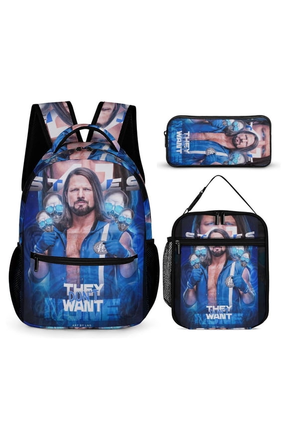 3-PieceW-W-E A-J Styles Large Capacity Anime Backpack with Lunch Bag & Pen Case | Casual Schoolbag for Travel, Outdoor, Fashion Daypack