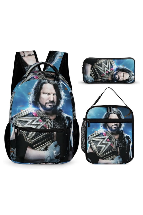 3-PieceW-W-E A-J Styles Large Capacity Anime Backpack with Lunch Bag & Pen Case | Casual Schoolbag for Travel, Outdoor, Fashion Daypack