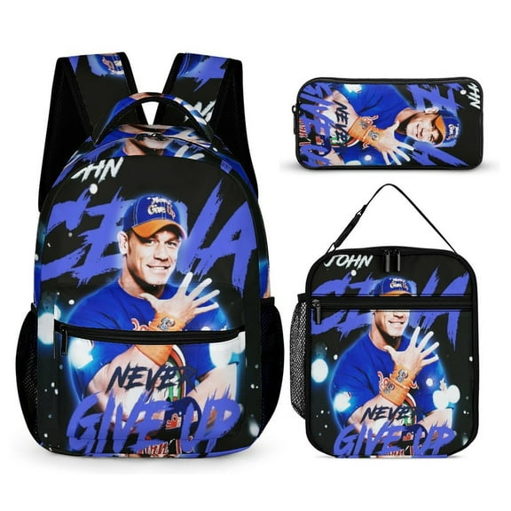 3-PieceW-W-E John Cena Large Capacity Anime Backpack with Lunch Bag & Pen Case | Casual Schoolbag for Travel, Outdoor, Fashion Daypack