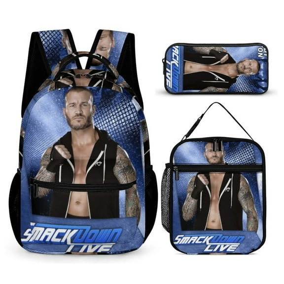 3-PieceW-W-E Randy Orton Large Capacity Anime Backpack with Lunch Bag & Pen Case | Casual Schoolbag for Travel, Outdoor, Fashion Daypack