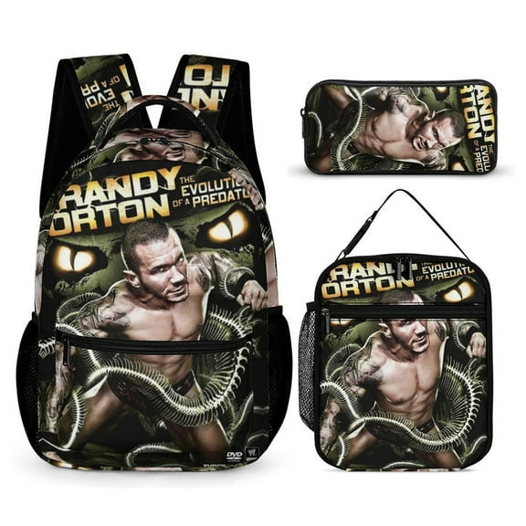 3-PieceW-W-E Randy Orton Large Capacity Anime Backpack with Lunch Bag & Pen Case | Casual Schoolbag for Travel, Outdoor, Fashion Daypack