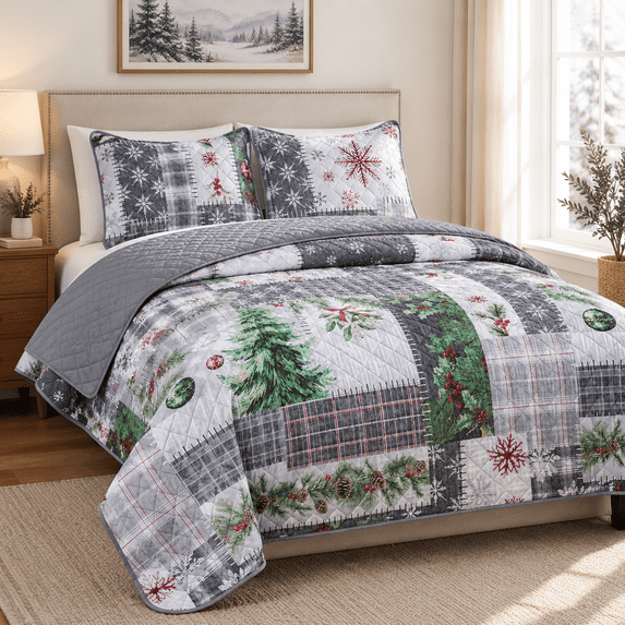 3 Piecemas Quilts Queen Size Patchwork Quilt Bedding Set With 2ow Shams ...