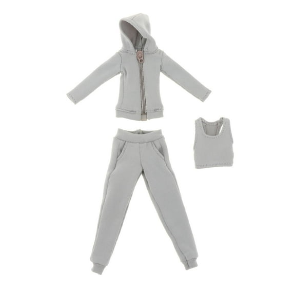 3 Pieces 1/12 Scale Hoodie Pants and Vest Costume for 6in Doll Model Figures Gray