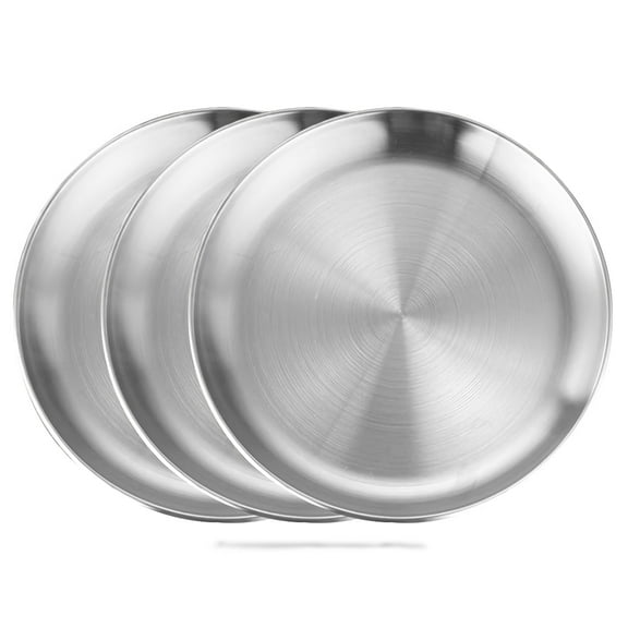 3 Pieces 10.2inch Stainless Steel Round Plate, Metal Camping Plates, Stainless Steel Plates, Reusable Metal Dinner Plates for Outdoor Picnic Camping