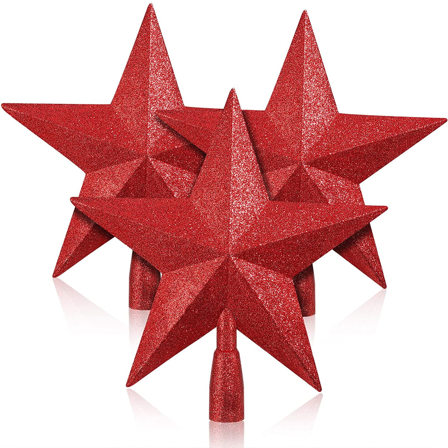 3 Pieces 10 Inch Glittered Christmas Tree Topper Plastic Star Treetop