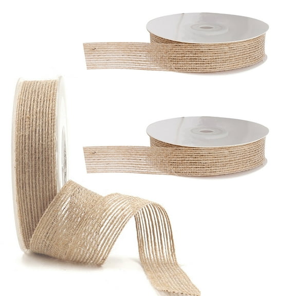 3 Pieces 10 Yard Burlap Ribbon Wired, Brown Jute Ribbon for Gift Wrapping, Rustic Burlap Fabric Roll for Craft Making Holiday Party Outdoor Trees Decorations Bow Wreath (0.9" Width)