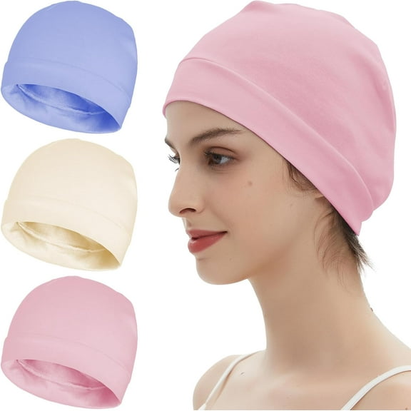 3 Pieces 100% Cotton Skull Caps Beanie for Men Women Lightweigt Night Cap Sleep Hats Breathable Helmet Liner