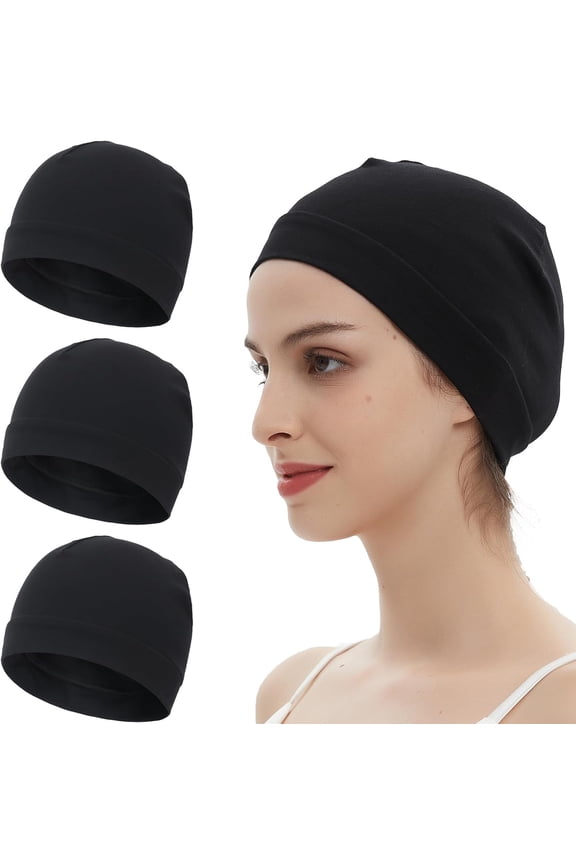 3 Pieces 100% Cotton Skull Caps Beanie for Men Women Lightweigt Night Cap Sleep Hats Breathable Helmet Liner