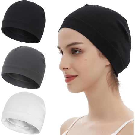 3 Pieces 100% Cotton Skull Caps Beanie for Men Women Lightweigt Night Cap Sleep Hats Breathable Helmet Liner